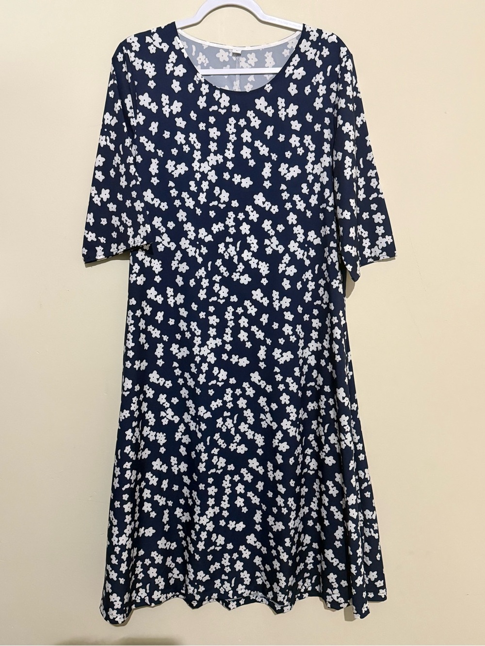 Navy Blue Floral Midi Dress with pockets
